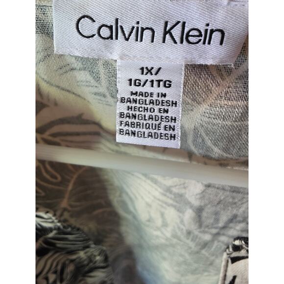 Calvin Klein Button Front Long Sleeve 1x Womens Plus Size Linen Blend Coastal - Picture 3 of 5